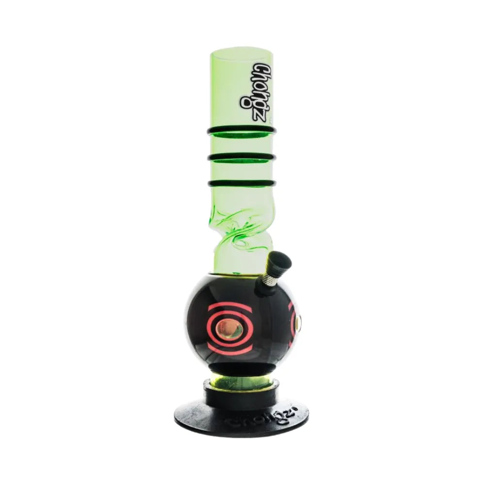 Chongz acrylic bong with green and black design on a white background