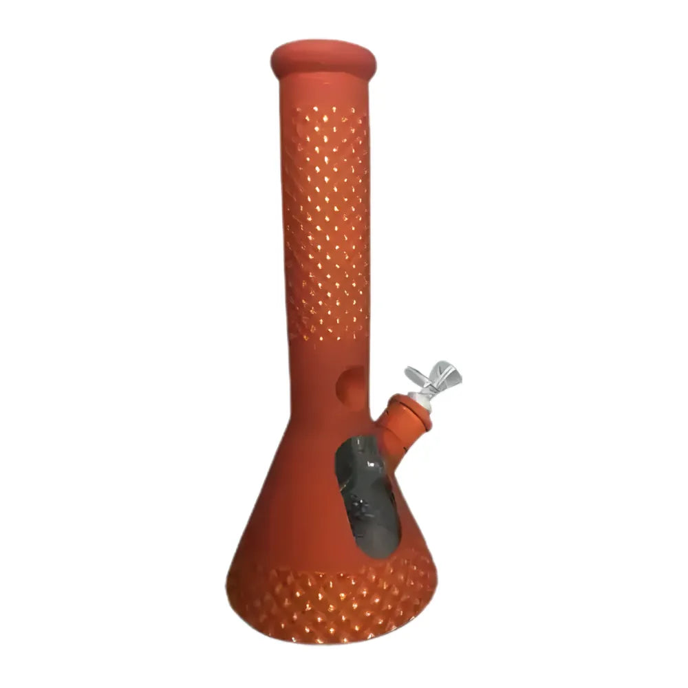 Orange bong with perforated design on a white background