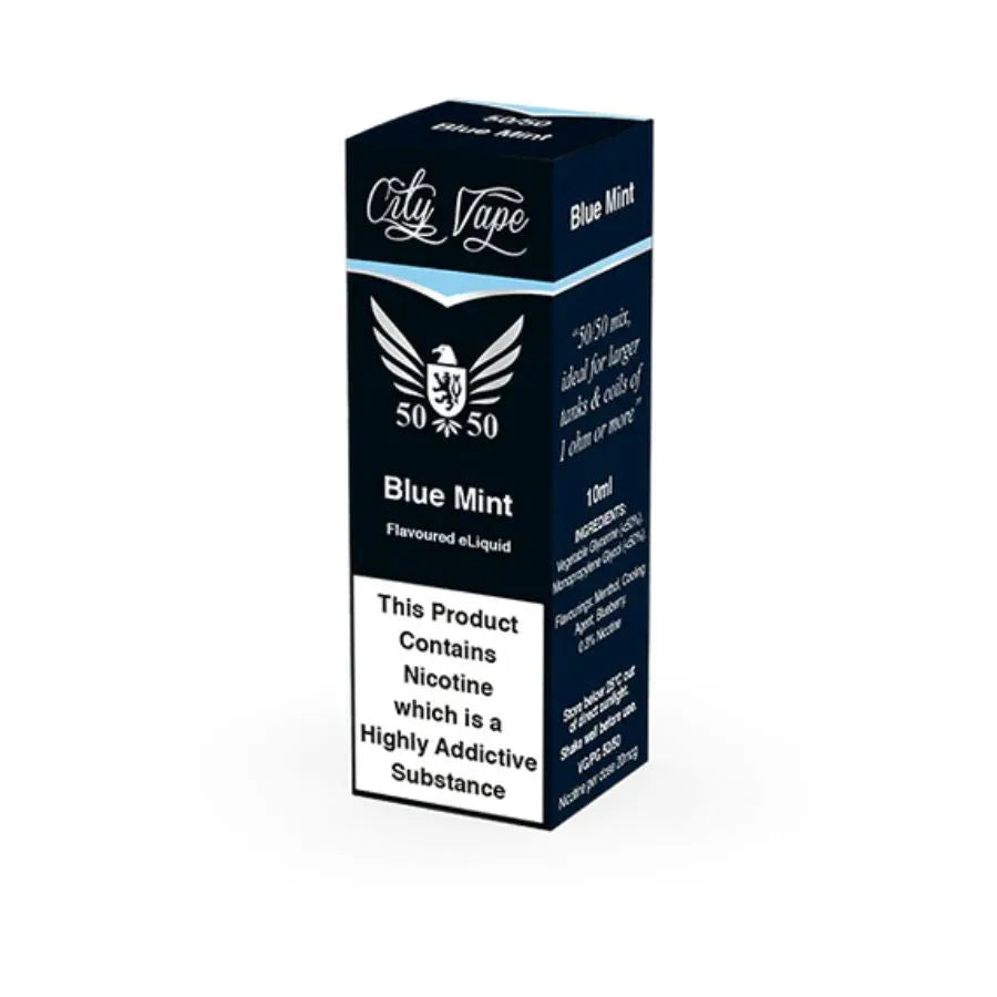 City Vape 50/50 Blue Mint e-liquid packaging on a white background