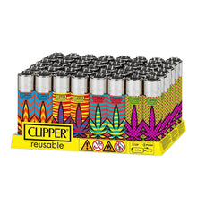 40 Pack of Clipper Colourful leaf design refillable lighters on a white background