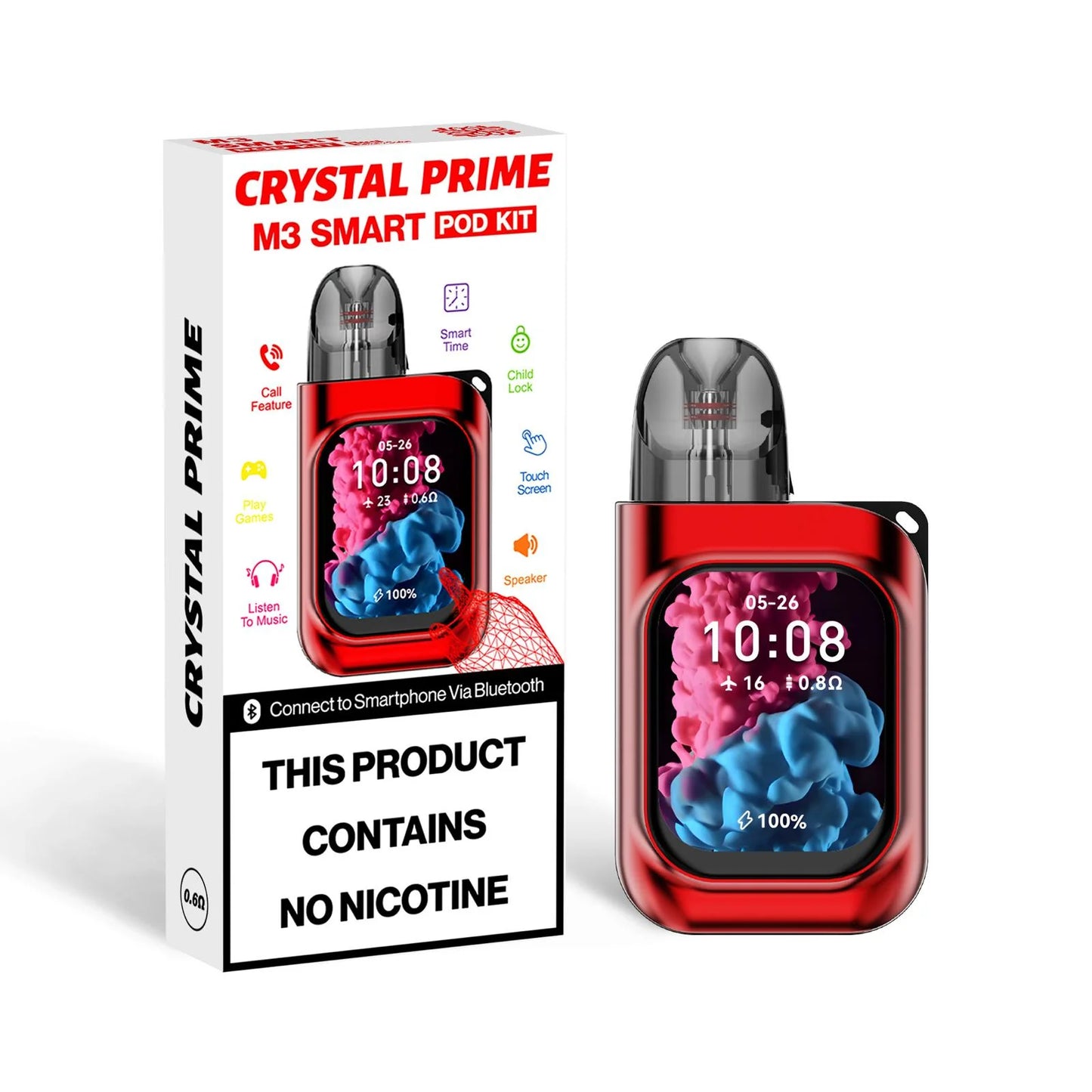 Red Crystal Prime M3 Smart Pod Kit with packaging on a white background