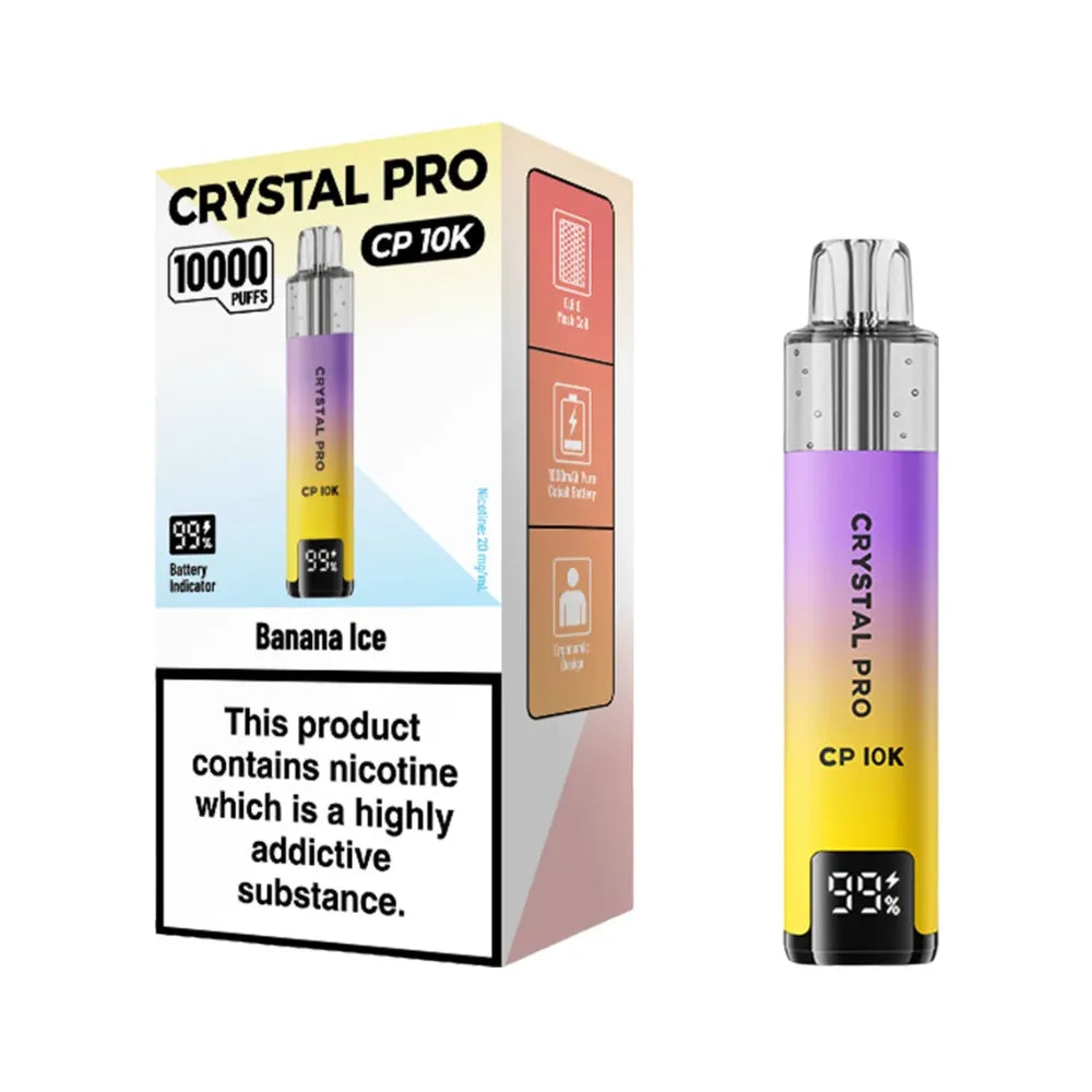 Crystal Pro CP 10K vape device and packaging on a white background