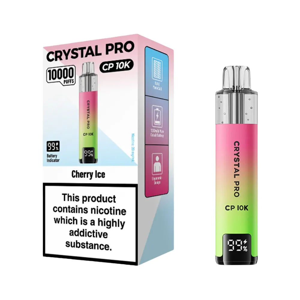 Crystal Pro CP 10K vape device and packaging on a white background