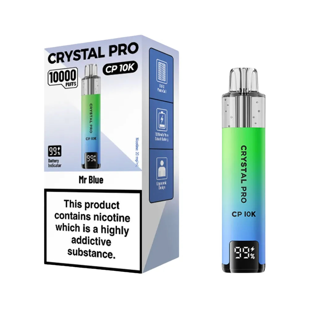 Crystal Pro CP 10K vape device and packaging on a white background