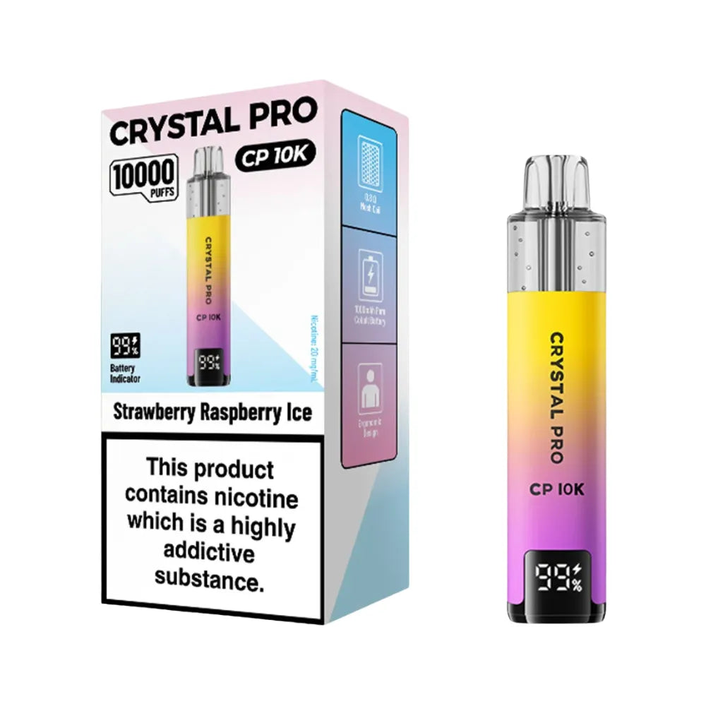 Crystal Pro CP 10K vape device packaging with gradient design on a white background