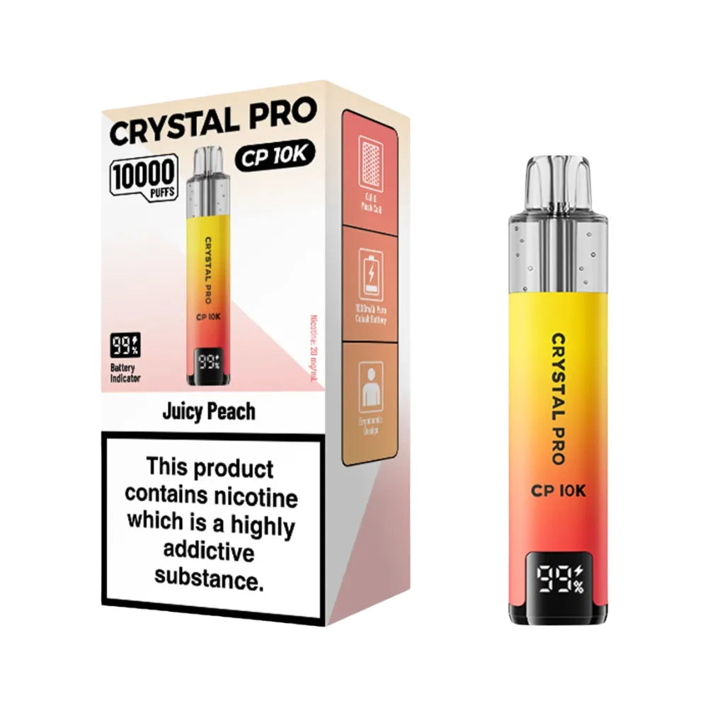 Crystal Pro CP 10K vape device packaging with product display on a white background