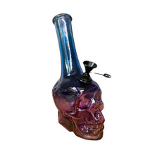 D&K High quality iridescent glass bong with skull design on a white background