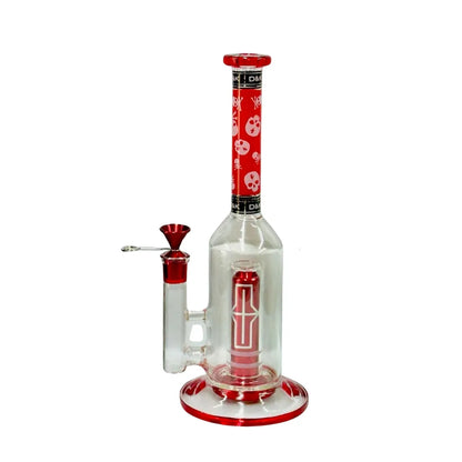 D&K Glass smoking device with red and black design on a white background