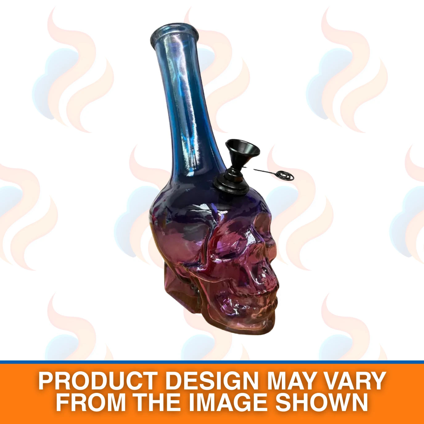 D&K High quality iridescent glass bong with skull design on a white background
