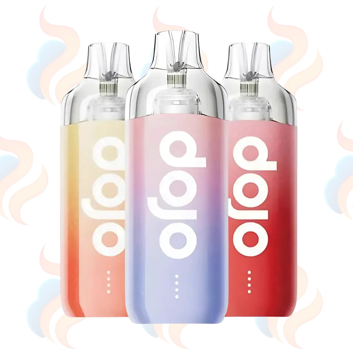 Three gradient bottles with 'Dojo' branding on a logo printed background