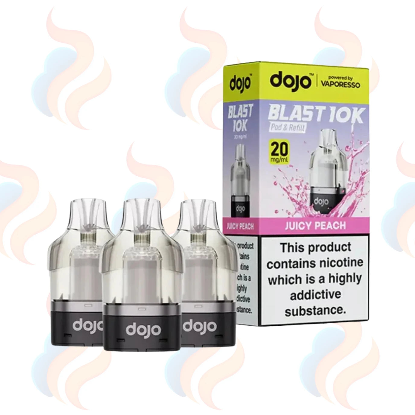 Three Dojo Blast 10K refills on a white background with UK Vape Supply Logo