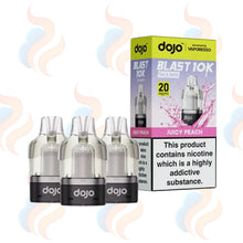 Three Dojo Blast 10K refills on a white background with UK Vape Supply Logo