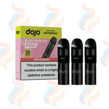 Three Dojo Blast 2000 Go refills on a white background with UK Vape Supply Logo