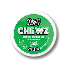 Doozy Chewz nicotine chewing gum container with green label on a white background