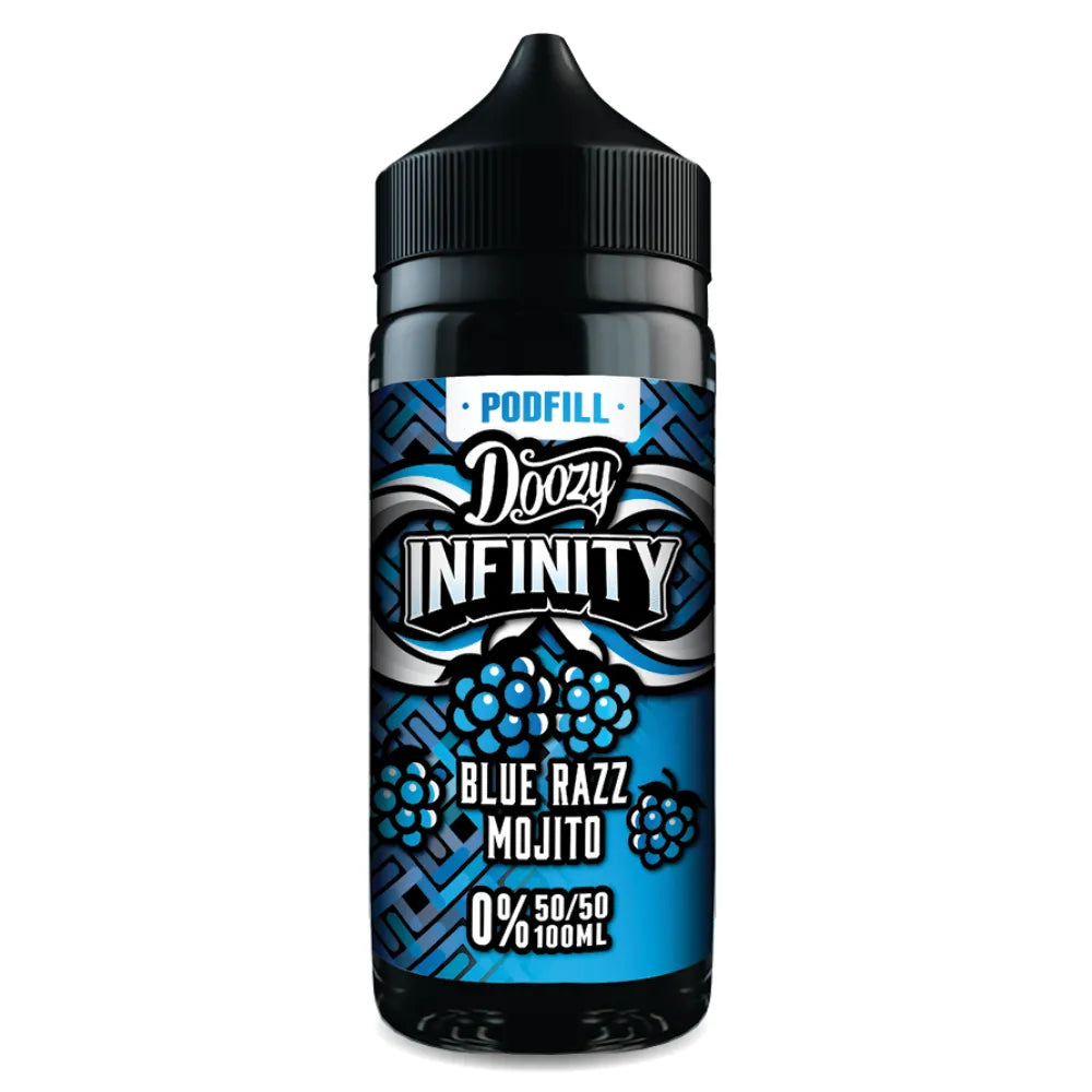 Doozy Infinity Blue Razz Mojito vape juice bottle on a white background