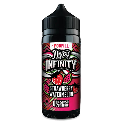 Doozy Infinity Strawberry Watermelon vape juice bottle on a white background