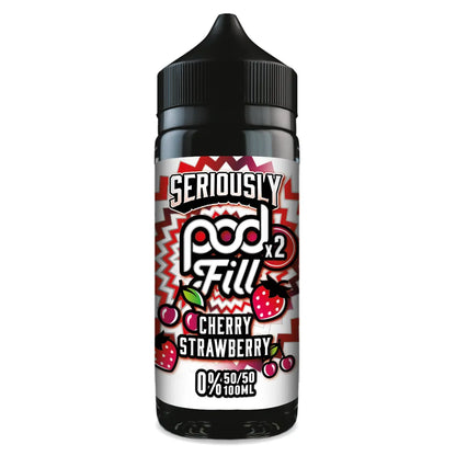 Vape pod with cherry strawberry flavor on a white background