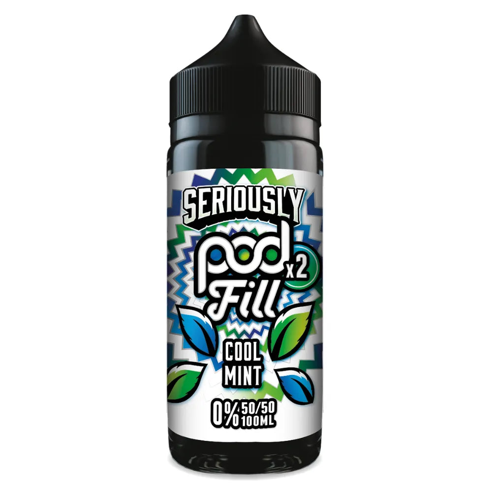 Vape pod bottle with 'Seriously Pod Fill' label on a white background