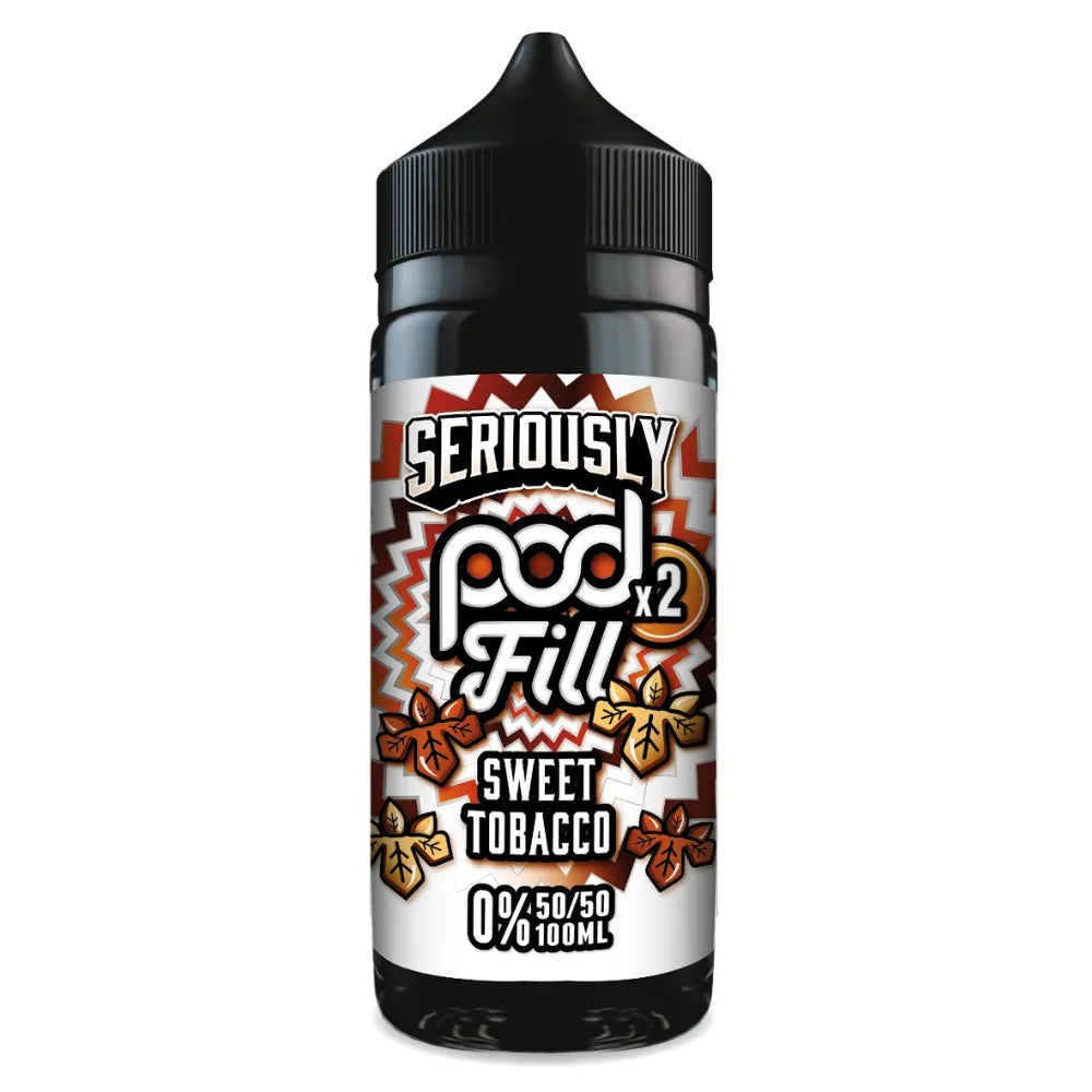 doozy Vape pod bottle with 'Seriously Pod Fill sweet tobacco' label on a white background