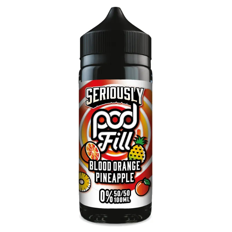 Vape pod with 'Seriously Pod Fill' label on a white background