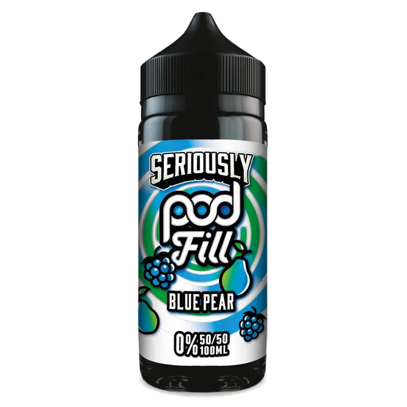 Seriously Pod Fill Blue Pear vape juice bottle on a white background