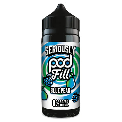 Seriously Pod Fill Blue Pear vape juice bottle on a white background