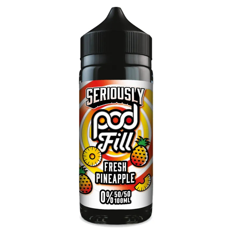 Vape pod with 'Seriously Pod Fill' label on a white background