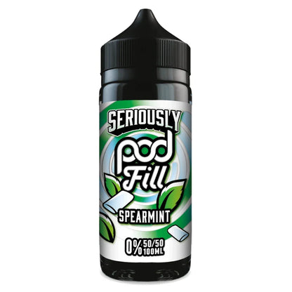 E-liquid bottle with 'Seriously Pod Fill' branding on a white background