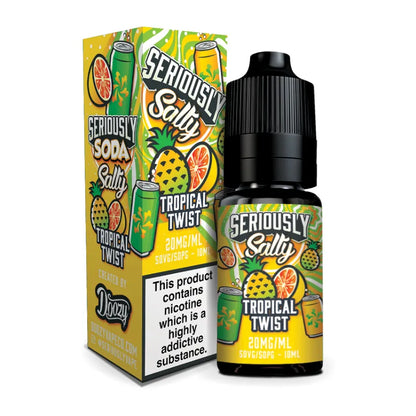 Seriously Salty Tropical Twist vape juice packaging with pineapple and orange graphics on a white background