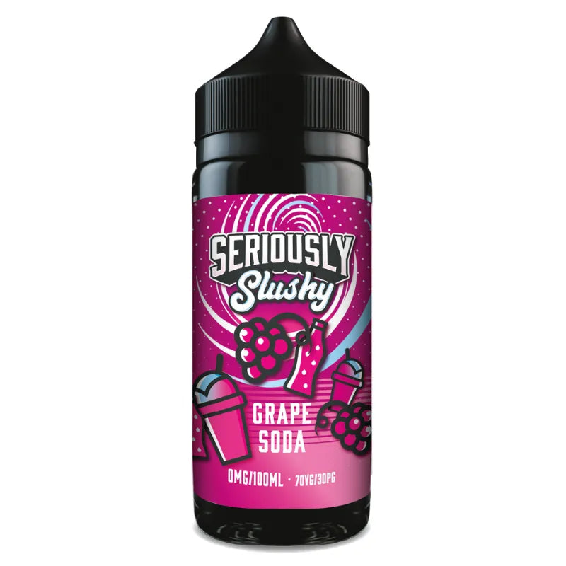 Seriously Slushy Grape Soda e-liquid bottle with pink label on white background