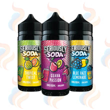 Three Doozy Seriously Soda E-liquids on a white background with UK Vape Supply Logo