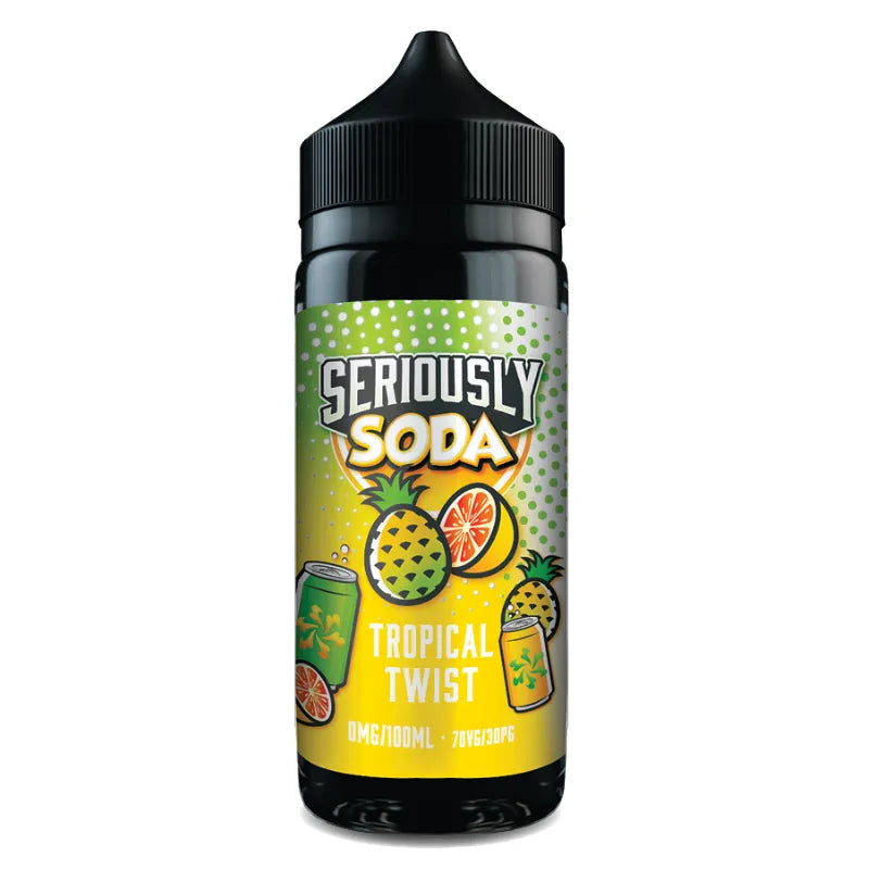 Bottle of Seriously Soda Tropical Twist on a white background