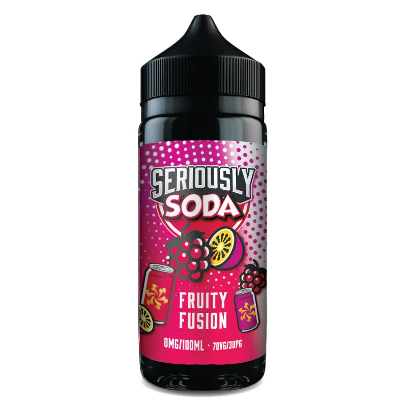 Bottle of Seriously Soda Fruity Fusion on a white background