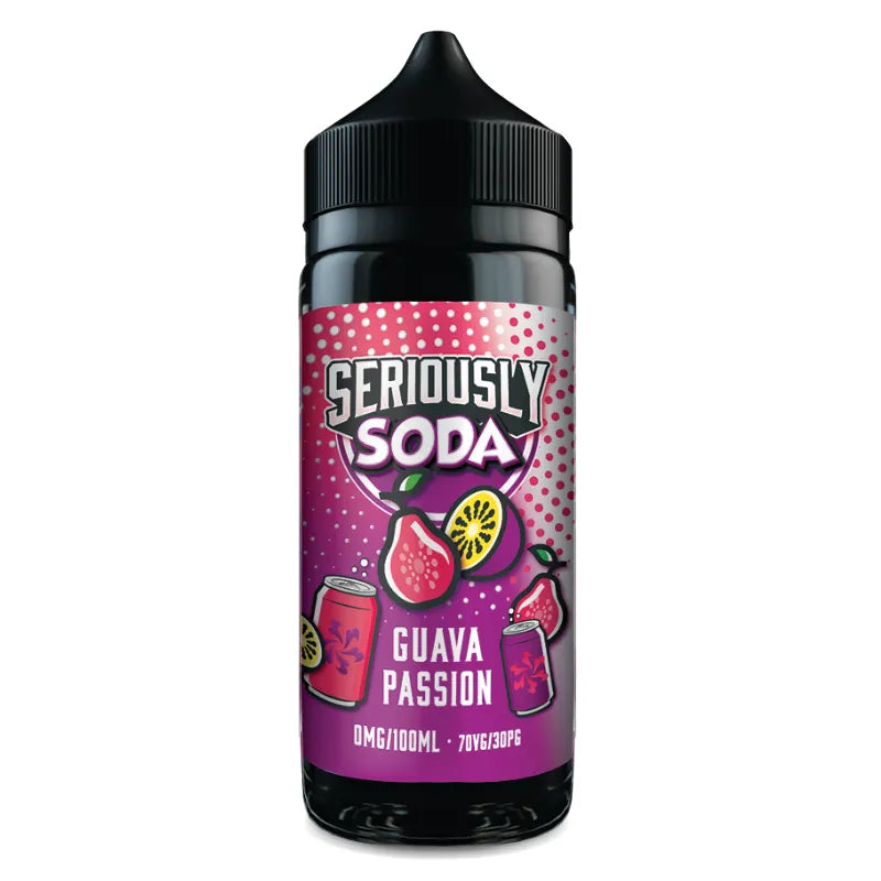 Bottle of Seriously Soda Guava Passion on a white background