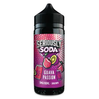 Bottle of Seriously Soda Guava Passion on a white background