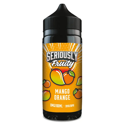 Mango Orange vape juice bottle with 'Seriously Fruity' branding on a white background
