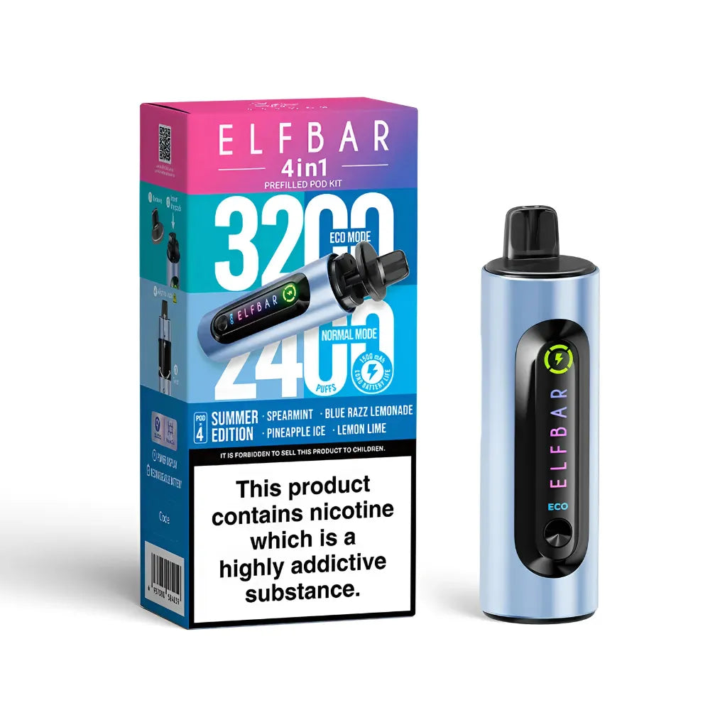 Elf Bar vape device in summer edition and packaging on a white background