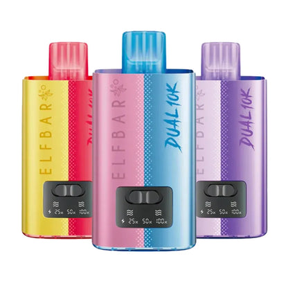 Three colorful ELF BAR vape devices on a white background