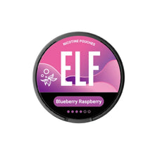 ELF nicotine pouch container with blueberry raspberry flavor on a white background