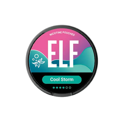 Nicotine pouch container with 'ELF' branding on a white background