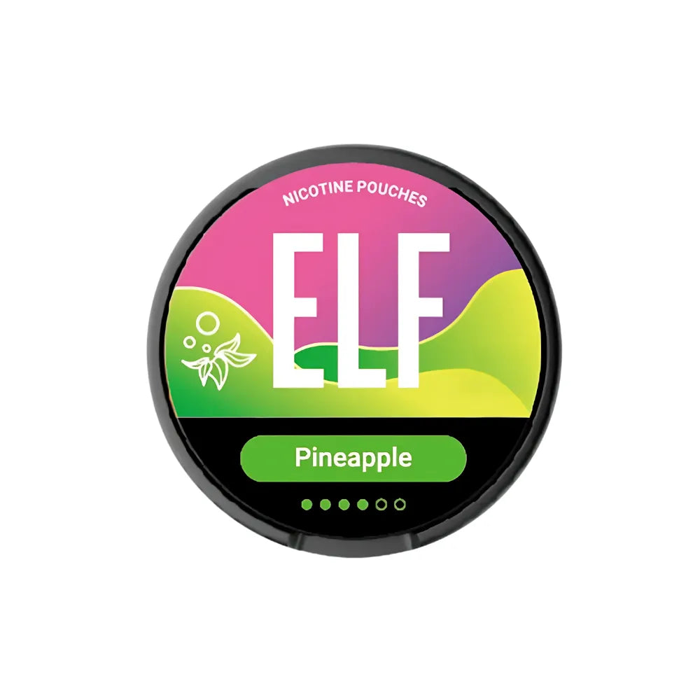 ELF nicotine pouch container with colorful label on a white background