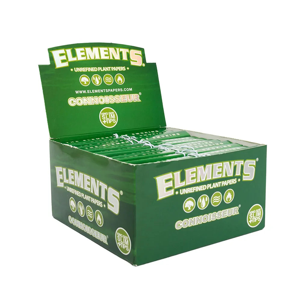 Elements Connoisseur green unrefined plant papers King Size Slim with tips 24-pack box