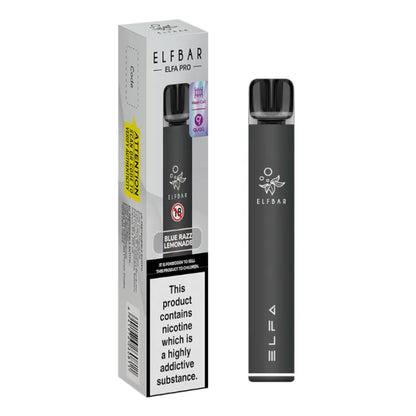 Black Elfbar vape pen with packaging on a white background