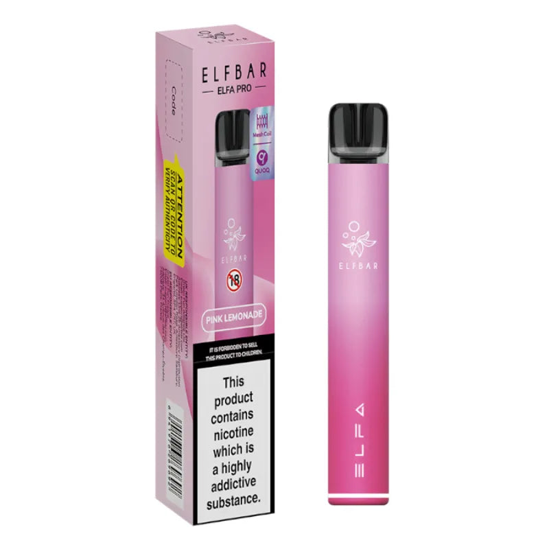 Pink Elf Bar vape pen and packaging on a white background