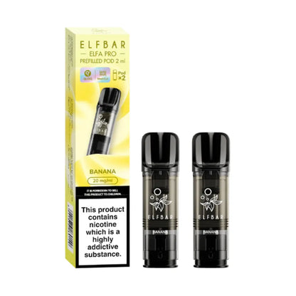 Banana Elfbar Elfa Pro Prefilled Pod and packaging on a white background