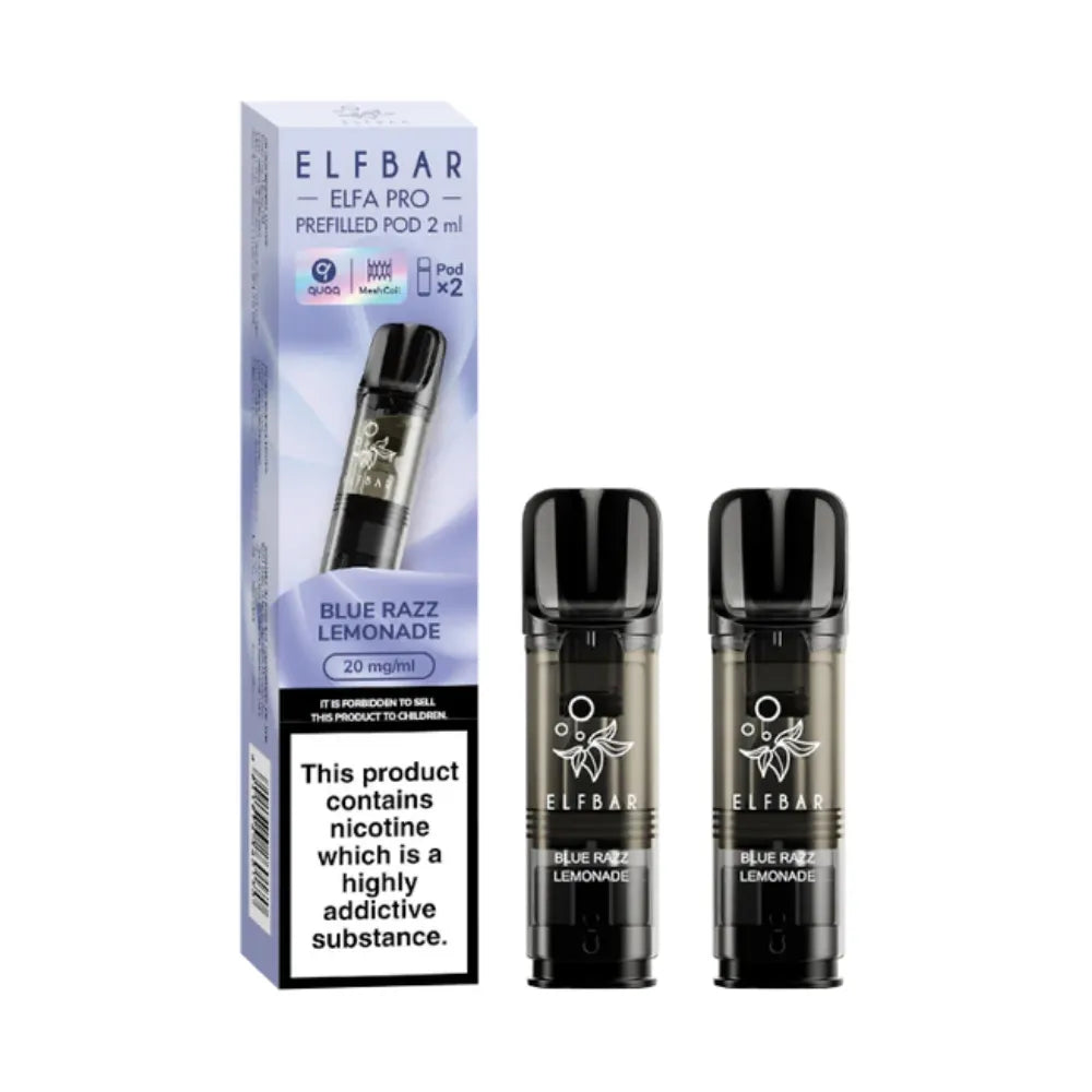 Blue Razz Lemonade Elfbar Elfa Pro Prefilled Pod and packaging on a white background