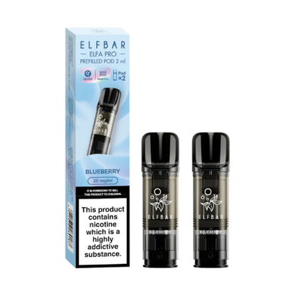 Blueberry Elfbar Elfa Pro Prefilled Pod and packaging on a white background