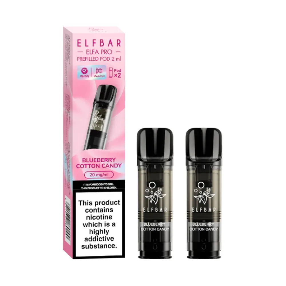 Blueberry Cloudd Elfbar Elfa Pro Prefilled Pod and packaging on a white background