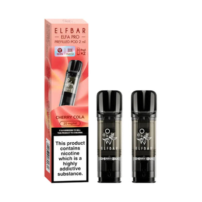 Cherry Cola Elfbar Elfa Pro Prefilled Pod and packaging on a white background