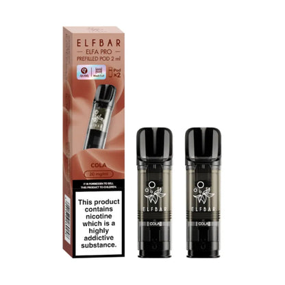 Cola Elfbar Elfa Pro Prefilled Pod and packaging on a white background
